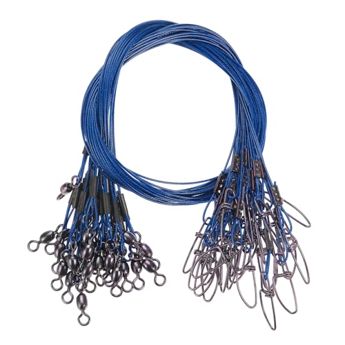 PATIKIL Fishing Wire Leader Line Steel Heavy Saltwater Fishing Leader Line High Strength with Rolling Swivel and Snap - color: Blue