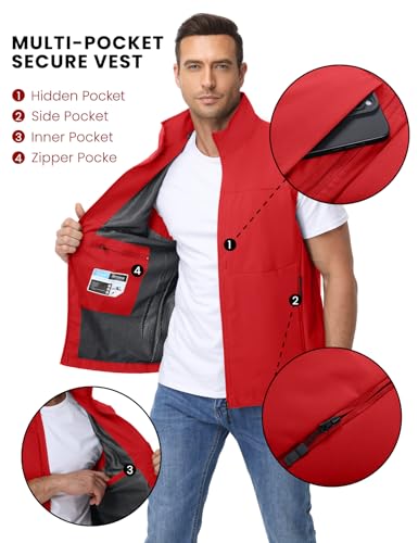Eisctnd Mens Lightweight Quick Dry Vest Sleeveless Outdwear Utility Jacket | Utility Sleeveless Vest with Multi Pockets, Outerwear Hiking Fishing Photography Camping Travel Outdoor - color: Red, size: X-Large