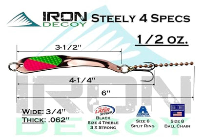 IRON DECOY Steely Fishing Lure Spoon, Casting, Trolling, Jigging, Ice, Lake, River, Stream, Freshwater, Trout, Bass, Walleye, Salmon, Crappie, Pike - color: Gold Light Blue, size: 1/2 OZ