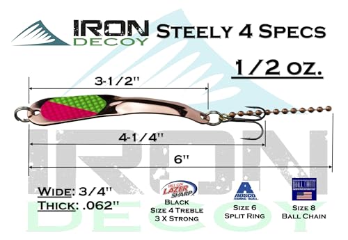 IRON DECOY Steely Fishing Lure Spoon, Casting, Trolling, Jigging, Ice, Lake, River, Stream, Freshwater, Trout, Bass, Walleye, Salmon, Crappie, Pike - color: Copper Purple, size: 1/2 OZ