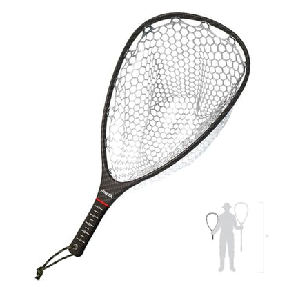 Riverruns Fly Fishing Landing Net Carbon Fiber Trout Net with Measurement Handle, Soft Rubber Mesh - 26" Standard (Wading) / 37" Long (Kayak) - color: 26" Wading Net (Standard) - Black 3K Woven