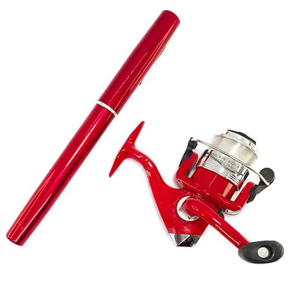 Compact Pocket Telescopic 38inch Mini Pen Fishing Rod Spinning Reel Combos Pen Folded Fishing Pole Spinning Wheel Gift for River, Lake, Reservoir, Ice Fishing and So On - color: Red
