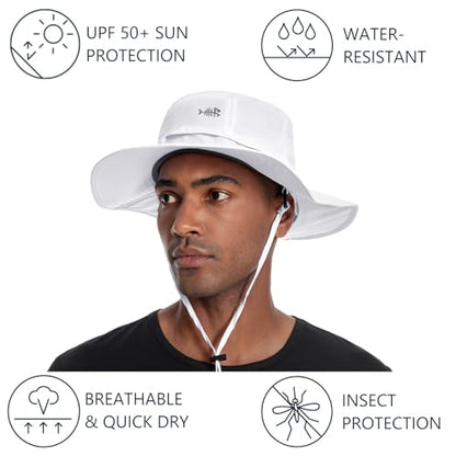 BASSDASH UPF 50+ Mosquito Sun Hat with Hidden Head Net and Neck Flap for Men Women Outdoor Fishing Hiking Camping - color: White