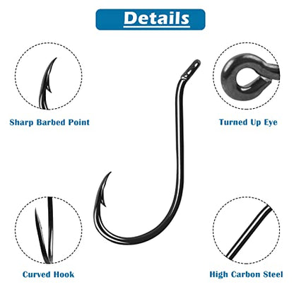 Black Octopus Fishing Hooks, 100pcs Catfish Circle Hooks, High Carbon Steel, Long Shank, Freshwater Saltwater - size: 2#(100pcs per pack)