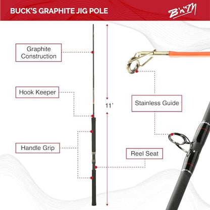B'n'M 2 Piece Bucks Graphite Jig Pole - size: 11 feet