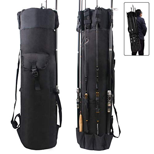 SILANON Fishing Rod Bag Pole Holder, Portable Fishing Rod Case Carrier Canvas Pole Storage Bag Travel Carry Case Waterproof Fishing Tackle Gear Organizer - color: Black