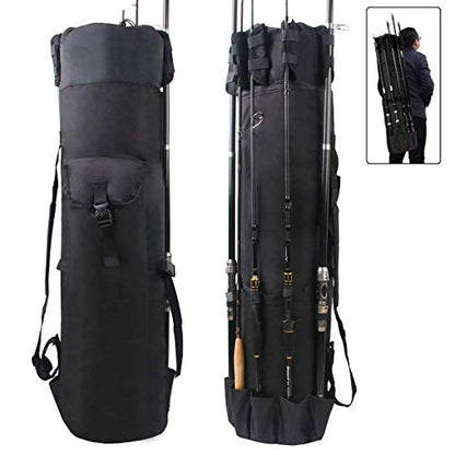 SILANON Fishing Rod Bag Pole Holder, Portable Fishing Rod Case Carrier Canvas Pole Storage Bag Travel Carry Case Waterproof Fishing Tackle Gear Organizer - color: Black