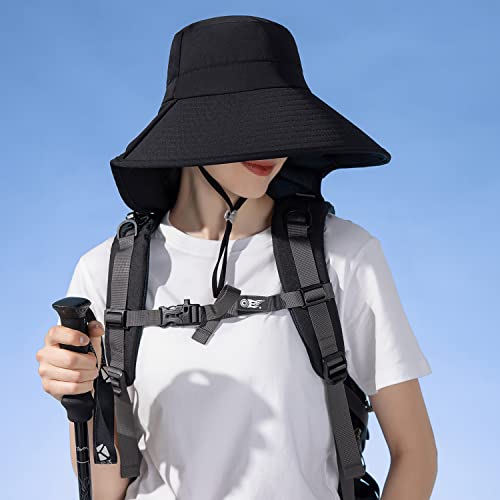 HUAMULAN Men Summer Sun Hat Women Safari Wide Brim Fishing Hats UV Protection Neck Flap Bucket Gardening Hiking Hunting Cap - color: Bg8112-black