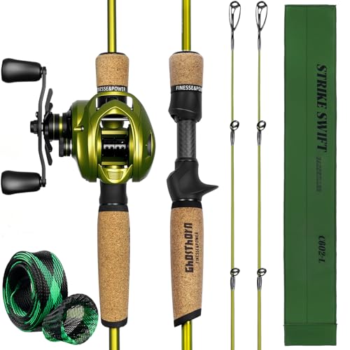 Ghosthorn Fishing Rod and Reel Combo Dual Tip Fishing Pole Baitcaster Combo Ultra Light 2-Piece Rod with Natural Cork Handle Ceramic Rings for Men Women - style: Cast-6'6" M-left Handed With Extra Tip
