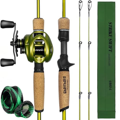 Ghosthorn Fishing Rod and Reel Combo Dual Tip Fishing Pole Baitcaster Combo Ultra Light 2-Piece Rod with Natural Cork Handle Ceramic Rings for Men Women - style: Cast-6'8" Mh-left Handed With Extra Tip