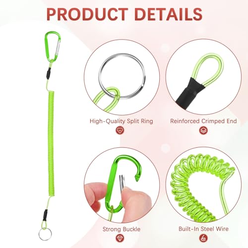 11.81IN Retractable Safety Coiled Lanyard [3PCS] - Steel Wire Fishing Rod Safety Lanyard Use for Pliers Boating & Kayak Fishing - color: Green