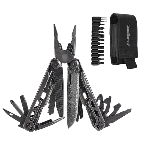 GrandHarvest Multitool, 25-in-1 Spring Loaded Pliers Multi Tool, Each Tools with Safety Lock-Stainless Steel Multi-Tool, Propylene Sheath, Survival Gear for Camping, Hiking, Multi Plier, Pocket Knife