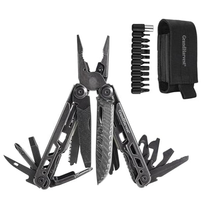 GrandHarvest Multitool, 25-in-1 Spring Loaded Pliers Multi Tool, Each Tools with Safety Lock-Stainless Steel Multi-Tool, Propylene Sheath, Survival Gear for Camping, Hiking, Multi Plier, Pocket Knife