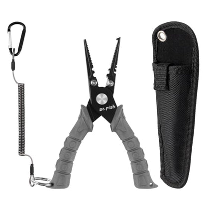 Dr.Fish Fishing Split Ring Pliers Fish Lip Gripper Hook Remover Grey | Freshwater & Saltwater Fishing Tools: 420 Stainless Steel Lip Gripper Hook Remover with PVC Handle, Lanyards and Sheath - color: Grey-6"