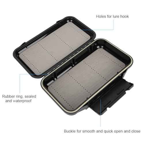 Black Portable Double Sided Fishing Lure Box Waterproof Fly Fishing Tackle Storage Container For Anglers
