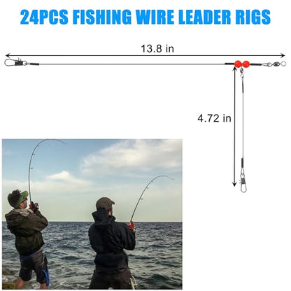 Fishing Leaders Saltwater Tackle Surf Fishing Rigs High Strength Steel Fishing Wire Leaders with Swivel Snaps Beads Gear Equipment for Lures Bait Hooks, 1Arm 2Arms & 3Arms - color: Black
