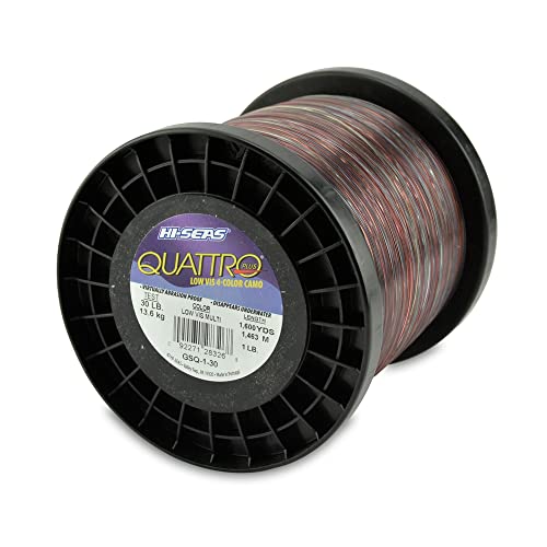 HI-SEAS Quattro Monofilament Fishing Line - Low-vis 4 Color Camo, Strong & Durable Performance Saltwater Main Line - style: 30 Lb Test, 0.55 Mm Dia, 1600 Yd