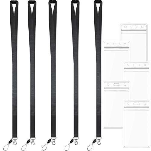 Foshine Lanyard with ID Badge Holder Black Breakaway 5 pcs for ID Badges | Lanyards For ID Badges Keys Women Men Cruise Neck Office Waterproof - color: 5 Pack Lanyard With Badge Holder