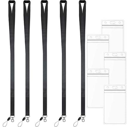 Foshine Lanyard with ID Badge Holder Black Breakaway 5 pcs for ID Badges | Lanyards For ID Badges Keys Women Men Cruise Neck Office Waterproof - color: 5 Pack Lanyard With Badge Holder