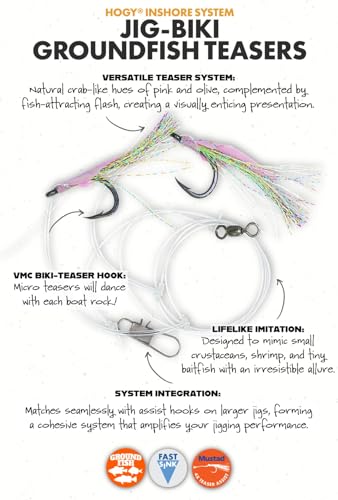 Hogy Jig-Biki Rigs – Premium Teaser Rig for Groundfish, Saltwater Slow Pitch Jig Compatible Dropper Rig for Bottom Fishing, Natural Micro Crab Imitation for Seabass Fluke Haddock - size: 5/0 (60lb)