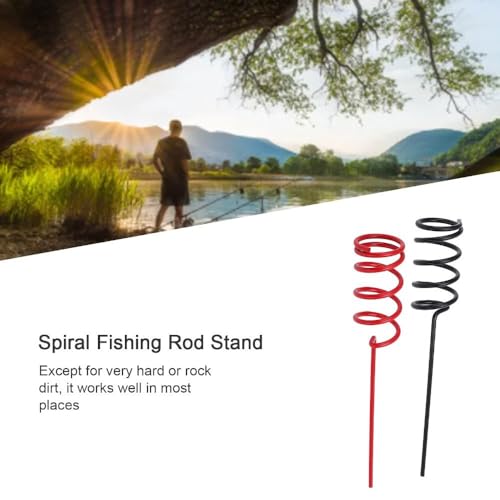 2 Pcs Fishing Rod Holder, Spiral Heavy Duty Metal Spiral Pole Stand Rack Bracket Ground Support Stand for Bank Fishing,11.8inch Length(Black&Red)
