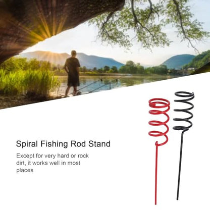 2 Pcs Fishing Rod Holder, Spiral Heavy Duty Metal Spiral Pole Stand Rack Bracket Ground Support Stand for Bank Fishing,11.8inch Length(Black&Red)