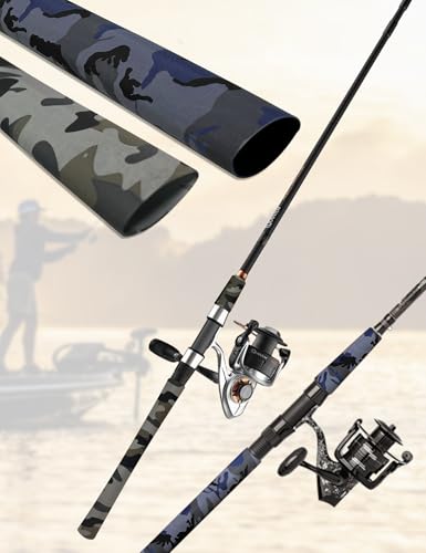 Accering Soft Feel&Grip Fishing Rod Wrap (φ28mm, Blue Camo) | L1.64 ft, Shrink Ratio: 1.8:1. Ideal for Paddle handle, metal tool handle. - color: Blue Camo, size: φ28mm, L1.64 ft