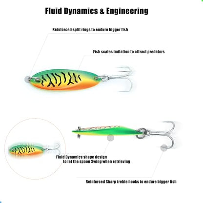 EXAURAFELIS 5pcs Fishing Lures Casting Spoon Lure Fishing Spoons for Trout, Bass, Crappie, Pike, Walleye - Saltwater & Freshwater with Tackle Box - 1/4oz, 3/4oz - color: Color A 1/4 oz