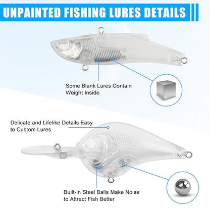 Unpainted Fishing Lures DIY Minnow Kit - 280/363pcs Blank Hard Crankbait Set Pliers Scissors,Treble Hooks,Split Rings,Stickers,3D Eyes for Making Lures DIY Fishing Tackle Kit - color: 363pcs kit