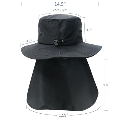 NPJY Sun Fishing Hats with Neck Flap for Men Women UV Sun Protection Safari Hat Wide Brim Bucket Hat - color: Pure Brown(with Neck Flap)