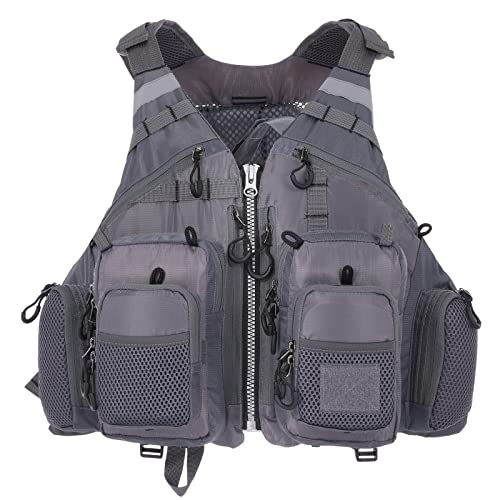 Lixada Fly Fishing Vest Fishing Jacket Breathable Polyester Mesh Design Fishing Vest - color: Grey