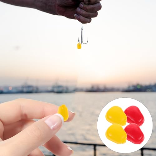 BESPORTBLE Artificial Carp Fishing Lures 200Pcs Fake Soft Baits Corn Worms Carp Fishing Lures Floating Baits Fish Beads Feeder Tool with Nice Scent for DIY Outdoor (Yellow Red)