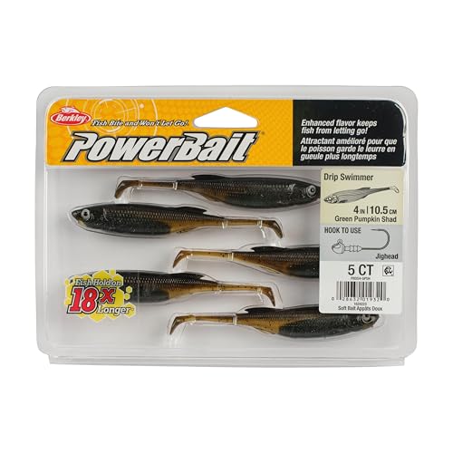 Berkley PowerBait Drip Swimmer Fishing Soft Bait - color: Green Pumpkin Shad, size: 4"