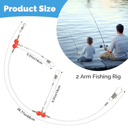 RAINFLOW 6 Pcs 2-Arm Fishing Leaders with Swivels - Stainless Steel & Nylon Wire Leaders for Saltwater & Freshwater Fishing