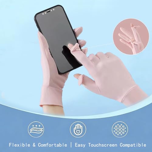2 Pairs Women's UV Sun Protection Sunblock Gloves Full Finger Breathable Non-Slip Touchscreen Driving Gloves - color: Black