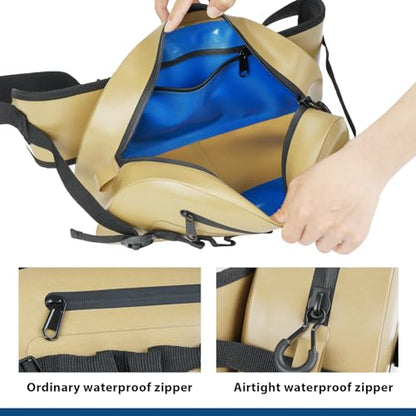 THKFISH IPX8 Waterproof Fishing Backpack with Rod Holder, Lightweight Fishing Sling Bag, Move Freely Fish Gifts for Men (Brown-Waist bag) - color: Brown-waist Bag