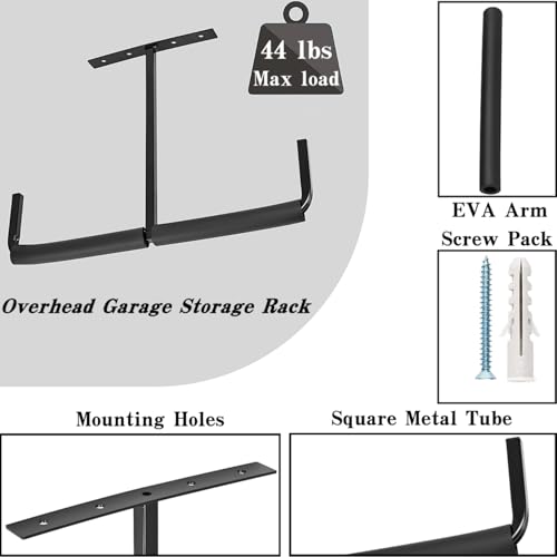 Overhead Garage Storage Rack, Heavy Duty Ceiling Garage Storage Hooks, Utility Wall Hooks for Lumber Ladder Bike & Other Bulky Items