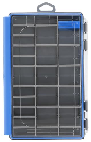 Conskyee Waterproof Fishing Tackle Box - 10.63"x7.08"x1.77" Portable Clear Storage Organizer with Removable Dividers, Small Blue Tackle Trays for Lures, Jigs, Terminal Tackle & Bait