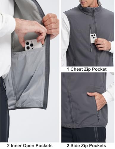 Men's Softshell Vest Fleece-Lined Windproof Sleeveless Jacket for Travel Hiking Fishing Running Golf - color: Grey, size: Small