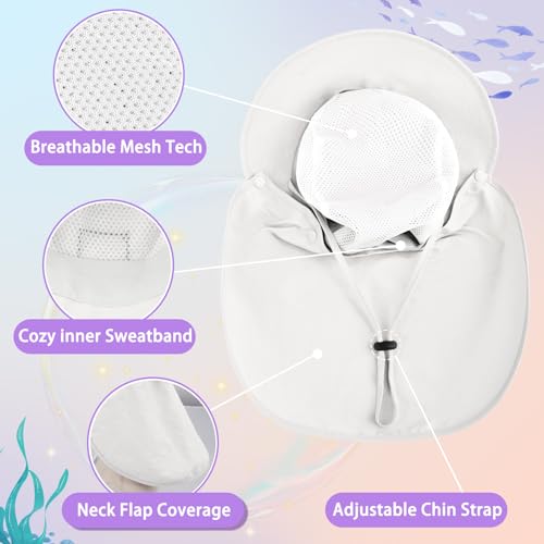 Kids Sun Hat with Detachable Neck Flap for Boys & Girls Wide Brim Fishing Hat for Kids Water Resistant UV Protection - color: 1 Pack-pure White