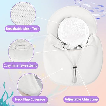 Kids Sun Hat with Detachable Neck Flap for Boys & Girls Wide Brim Fishing Hat for Kids Water Resistant UV Protection - color: 1 Pack-pure White