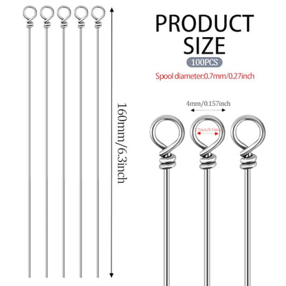 100 Pack Fishing Looped Spinner Shaft, Stainless Steel Spinner Bait Wire Fishing Lure Making Supplies - Lure Making Kit Rigs for Freshwater Bass, Trout, Walleye, Salmon, Catfish - size: 0.7*160mm