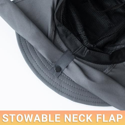 PFFY Sun Bucket Hats for Men Women Fishing Hat UV Protection Wide Brim Beach Safari Hat with Neck Flap - color: Brown (With Neck Flap)