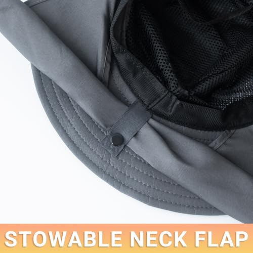 PFFY Sun Bucket Hats for Men Women Fishing Hat UV Protection Wide Brim Beach Safari Hat with Neck Flap - color: Darkgray (With Neck Flap)