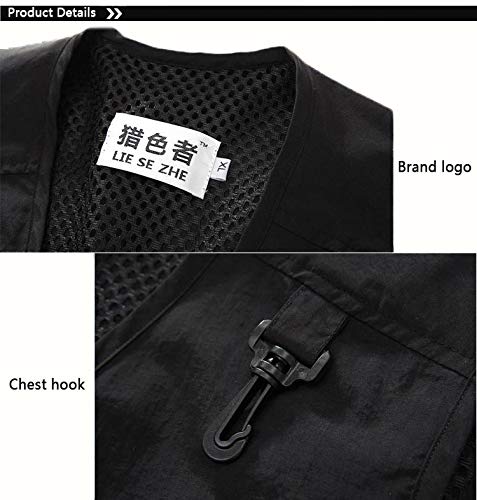 Unisex Breathable Fishing Vest, Multi-Pockets Photography Travel Hunting Waistcoat Jacket for Adults and Youth - color: Black, size: X-Large
