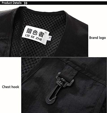 Unisex Breathable Fishing Vest, Multi-Pockets Photography Travel Hunting Waistcoat Jacket for Adults and Youth - color: Black, size: 3X-Large