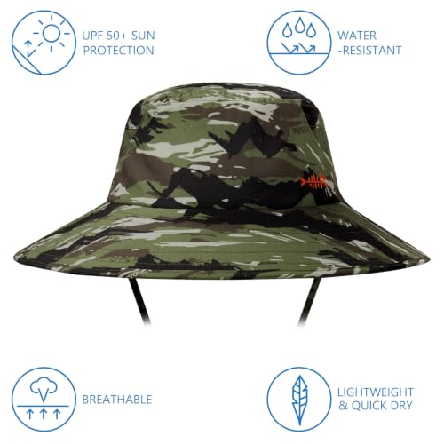 BASSDASH UPF 50+ Breathable Sun Hat with Removable Face Cover and Neck Flap Wide Brim Bucket Hat for Fishing Hiking Men Women - color: Mountain Stripes