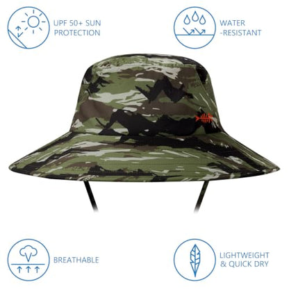 BASSDASH UPF 50+ Breathable Sun Hat with Removable Face Cover and Neck Flap Wide Brim Bucket Hat for Fishing Hiking Men Women - color: Mountain Stripes