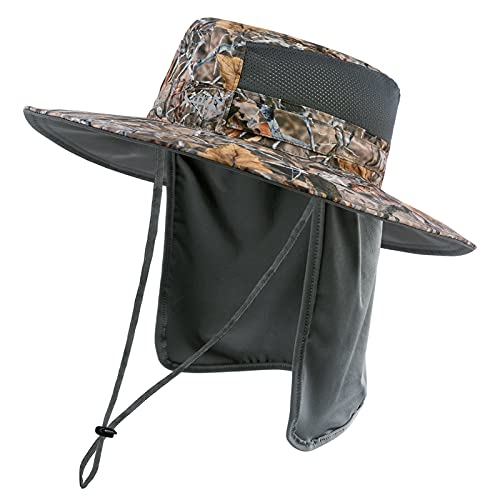 BASSDASH UPF 50+ Sun Fishing Hat Water Resistant with Detachable Neck Flap - color: Autumn Forest
