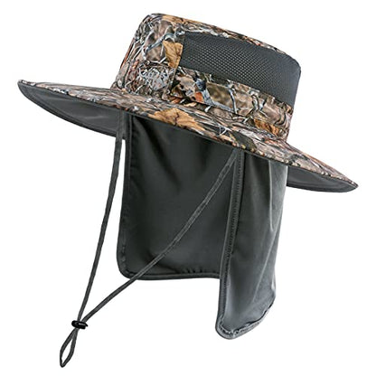 BASSDASH UPF 50+ Sun Fishing Hat Water Resistant with Detachable Neck Flap - color: Autumn Forest
